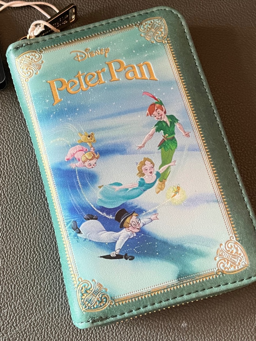 Loungefly Peter Pan Teal & Gold Flying Scene Zip Wallet